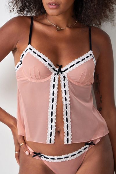 Out From Under Mia Ribbon Split Cami Top In Pink