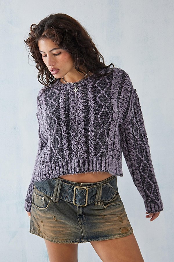 Urban Outfitters Uo Olive Acid Wash Cable Knit Sweater In Lilac