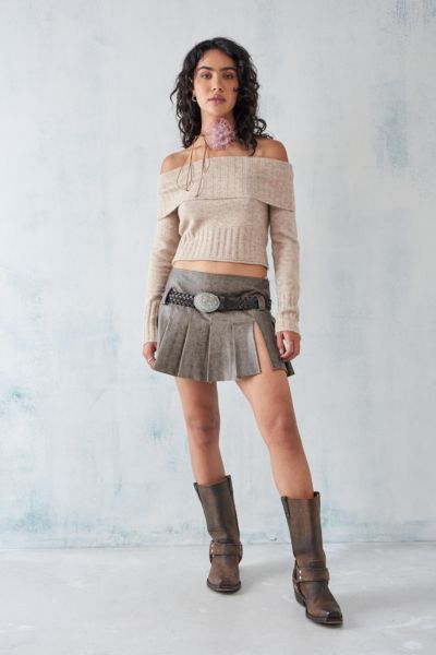 Urban Outfitters Uo Cracked Faux Leather Pleated Mini Skirt In Brown