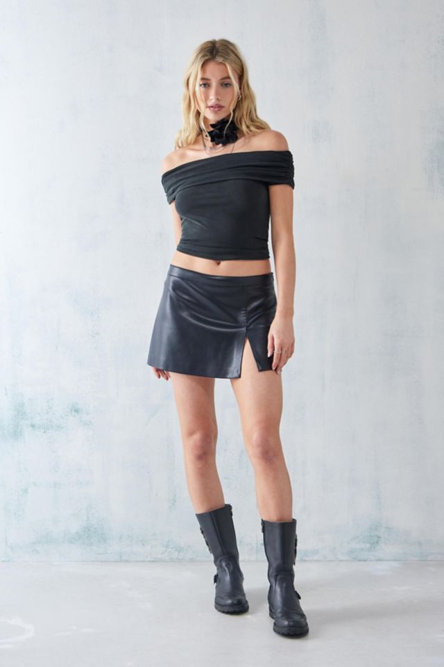 Leather mini outlet skirt with split