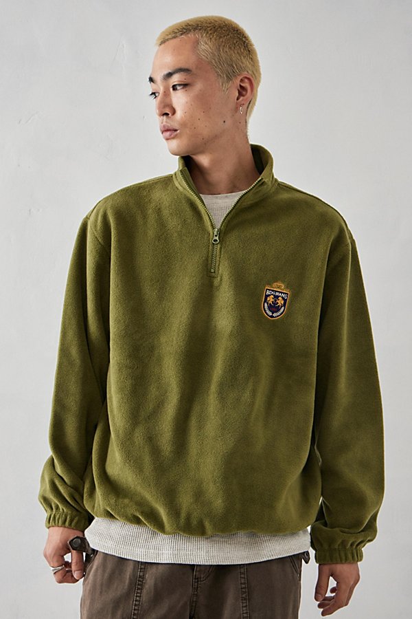 Bdg Olive Fleece Mock Neck Sweatshirt In Green, Men's At Urban Outfitters