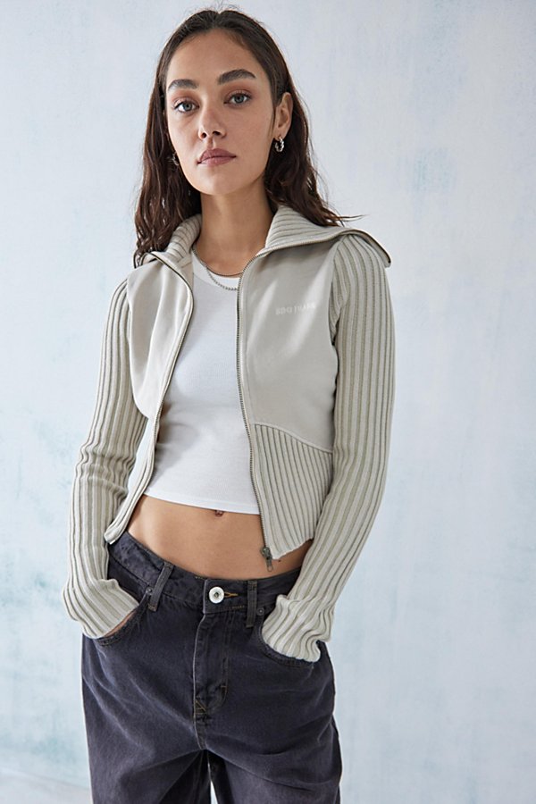 Bdg Thea Ribbed Ecru Track Top In Silver
