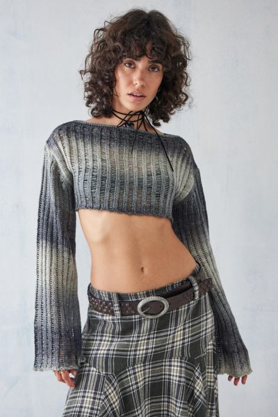 Urban Outfitters Uo Space-dye Laddered Knit Shrug In Grey