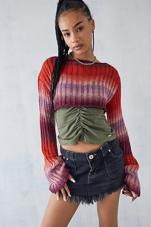 Urban Outfitters Uo Space-dye Laddered Knit Shrug In Red