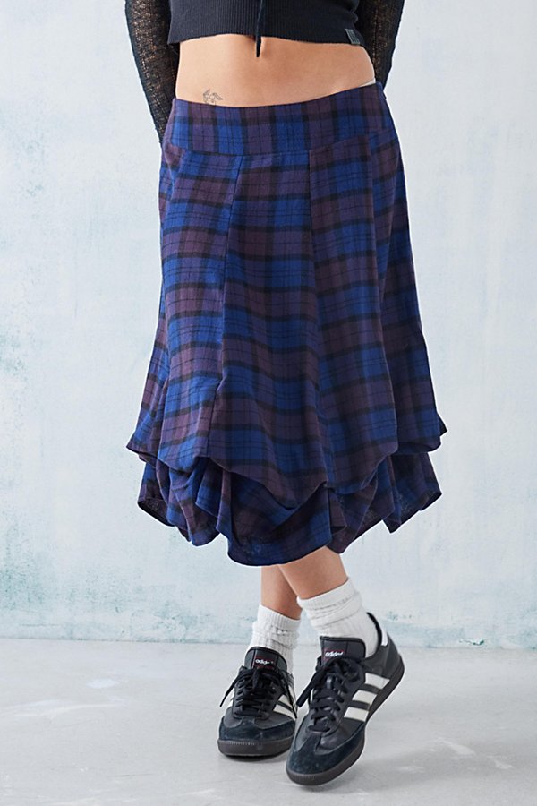 Urban Outfitters Uo Blue Check Hitched Up Midi Skirt In Navy