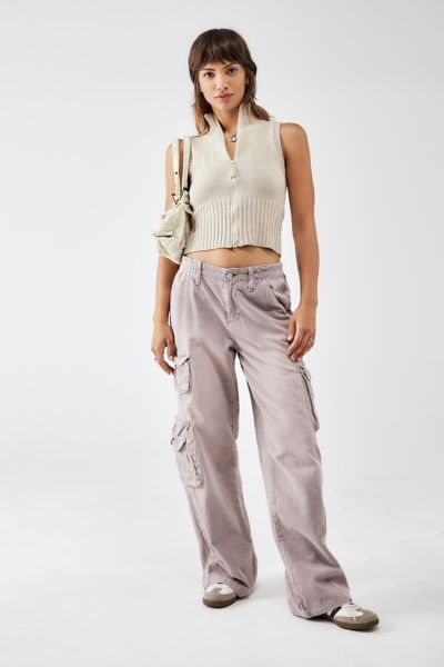 BDG Urban Outfitters Y2K Mid Rise Corduroy Womens Cargo Pants - CHARCOAL