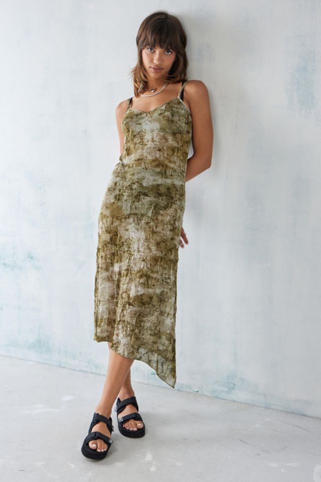  & Other Stories mesh midi dress in green print