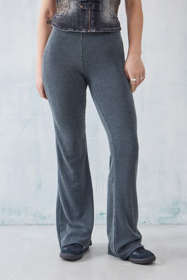 Grey Ribbed Flared Trousers