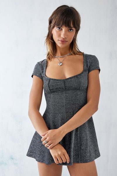 UO Jessie Shimmer Short Sleeve Romper