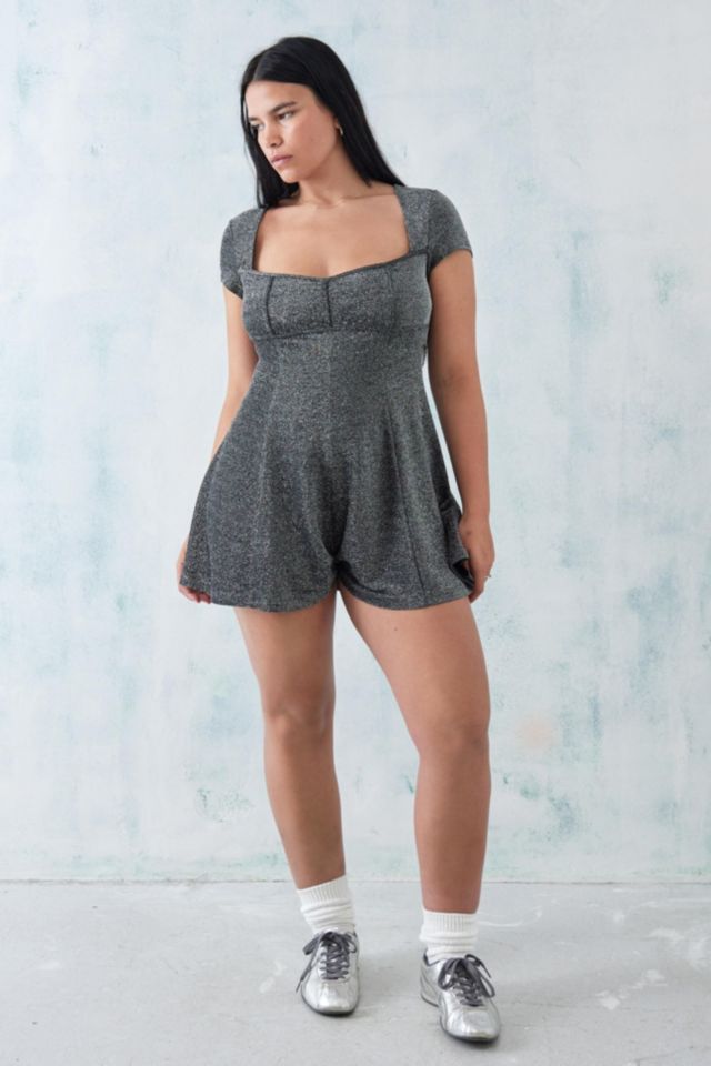 UO Jessie Shimmer Short Sleeve Romper