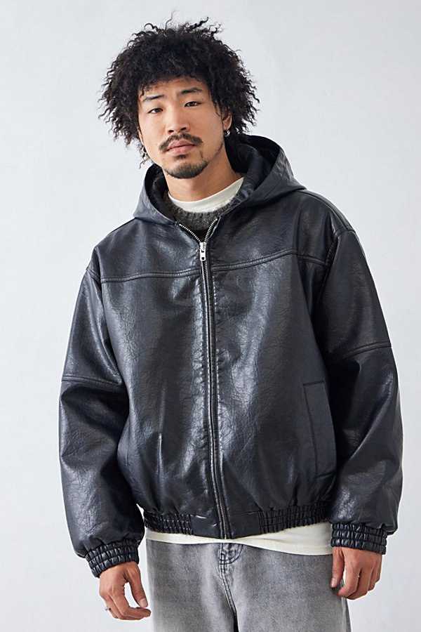 Bdg Rex Faux Leather Skate Hoodie Sweatshirt In Black, Men's At Urban Outfitters