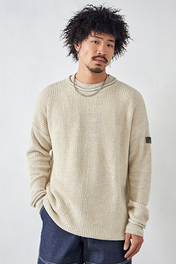 Shop Bdg Cream Twist Knit Rolled Sweater In Cream, Men's At Urban Outfitters