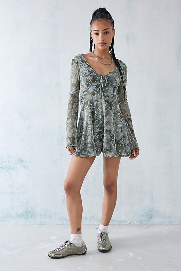 Urban Outfitters Uo Eva Flocked Romper In Green