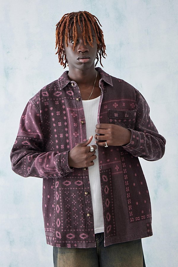 Bdg Burgundy Bandana Brushed Twill Shirt Top In Maroon, Men's At Urban Outfitters