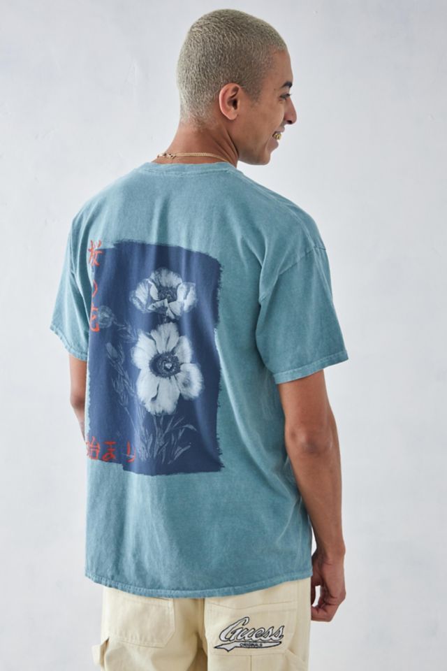 Uo Blue Floral Watercolour Tee 