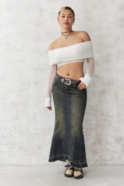 UO Sheer Off-The-Shoulder Knit Crop Top