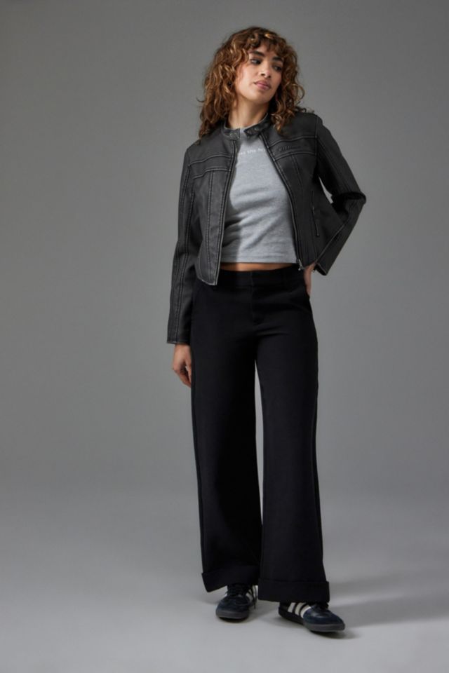 Light Grey Turn Over Waist Straight Leg Trousers