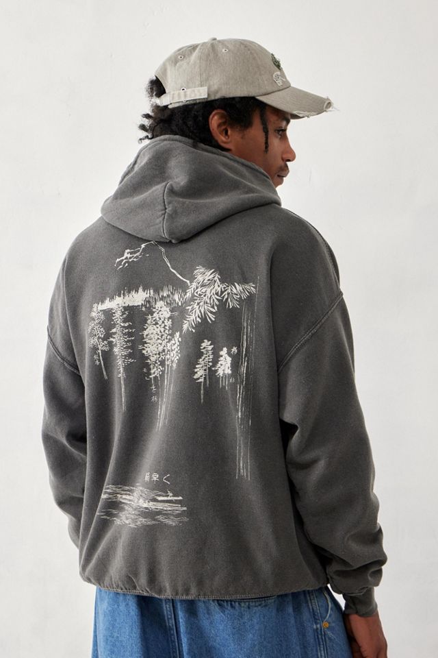 UO Overdyed Black Japanese Motif Hoodie Sweatshirt | Urban Outfitters