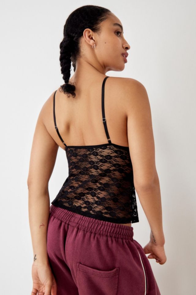Out From Under Black & Pink Ribbon Lace Cami