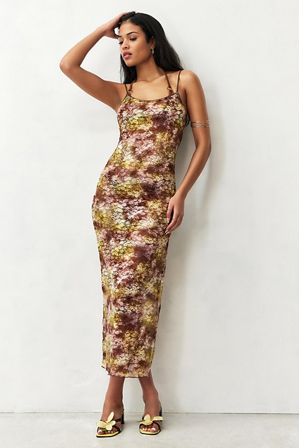 Out From Under Sheer Lace Maxi Dress In Brown, Women's At Urban Outfitters