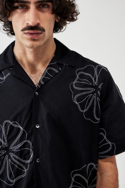 BDG Black Sencha Embroidered Short-Sleeved Shirt