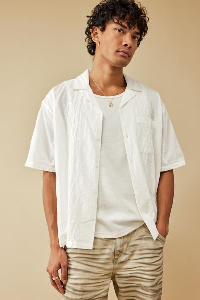 BDG WHITE BRODERIE SHIRT TOP IN IVORY, MEN'S AT URBAN OUTFITTERS 
