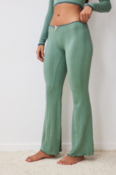 Out From Under Peggy Pointelle Flare Lounge Pant In Green At Urban Outfitters