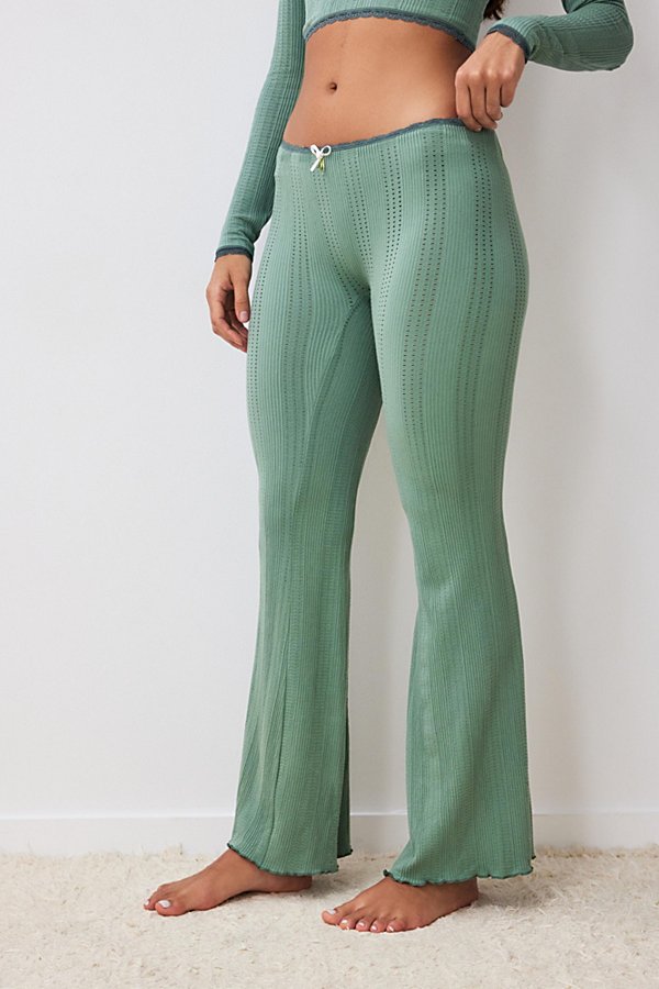 Out From Under Peggy Pointelle Flare Lounge Pant In Green At Urban Outfitters