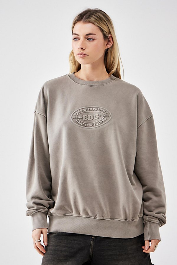 Bdg Washed Grey Embossed Logo Sweatshirt In Black At Urban Outfitters