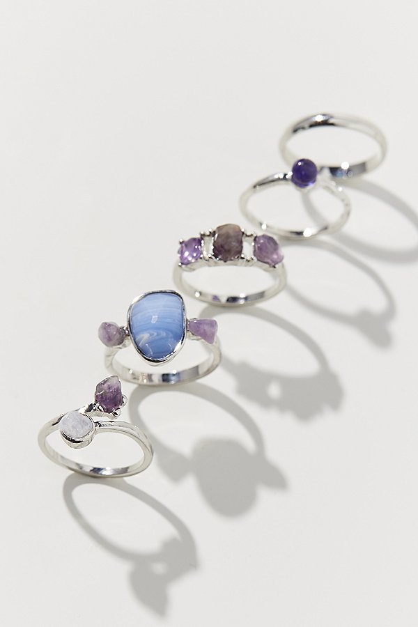 Urban Outfitters Marseille Genuine Stone Ring Set In Blue
