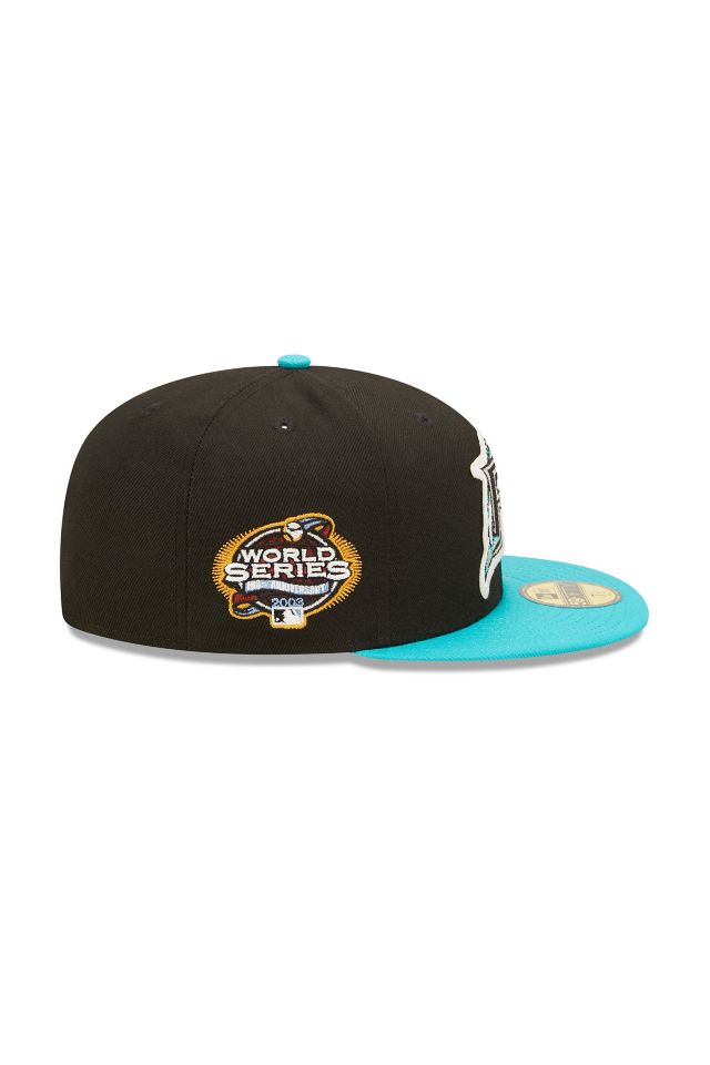 Men's Florida Marlins New Era Black/Teal 2003 World Series Champions  Letterman 59FIFTY Fitted Hat