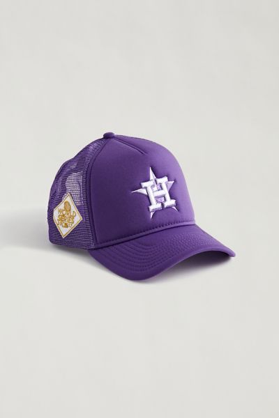 Custom Houston Astros Miller Lite Vintage Purple Rope Mesh Trucker SnapBack  Hat Cap Ready to ship