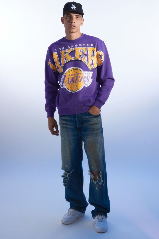  Mitchell & Ness NBA Los Angeles Lakers Turf Fleece Crew Neck  Sweatshirt (S) Grey : Sports & Outdoors