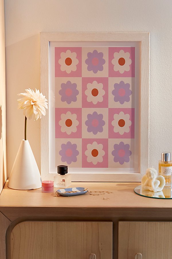 Grace Retro Flower Pattern S Art Print In White Wood Frame At Urban Outfitters