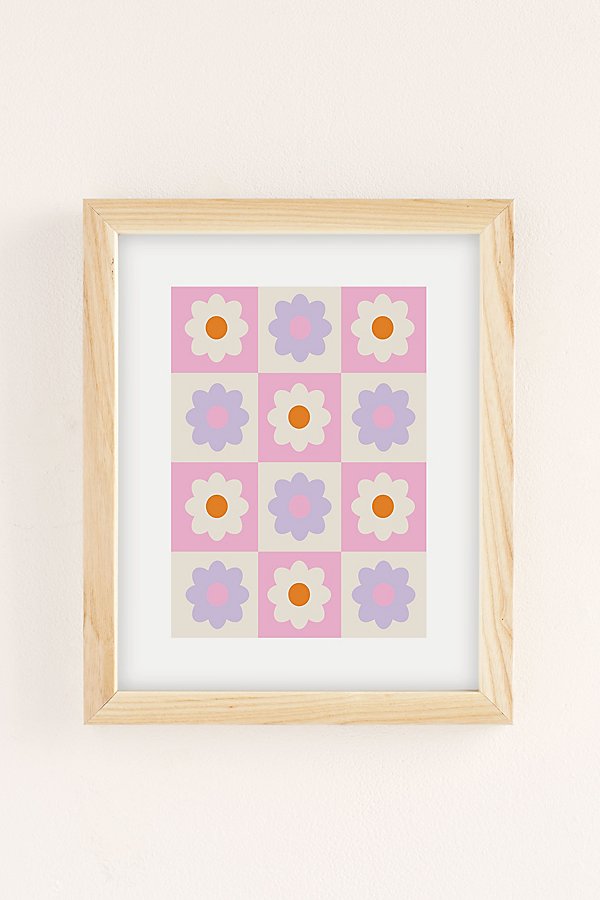Grace Retro Flower Pattern S Art Print In Natural Wood Frame At Urban Outfitters
