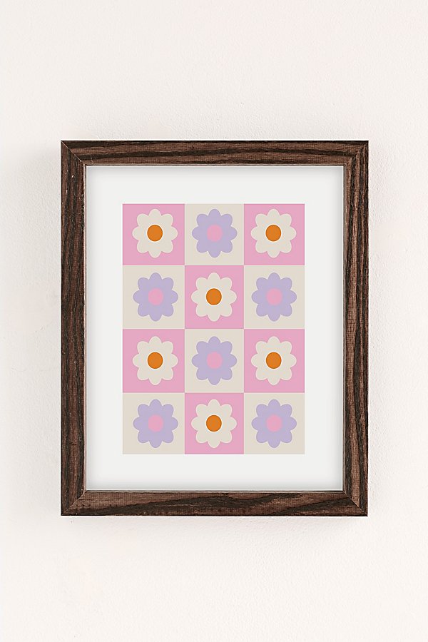 Grace Retro Flower Pattern S Art Print In Walnut Wood Frame At Urban Outfitters