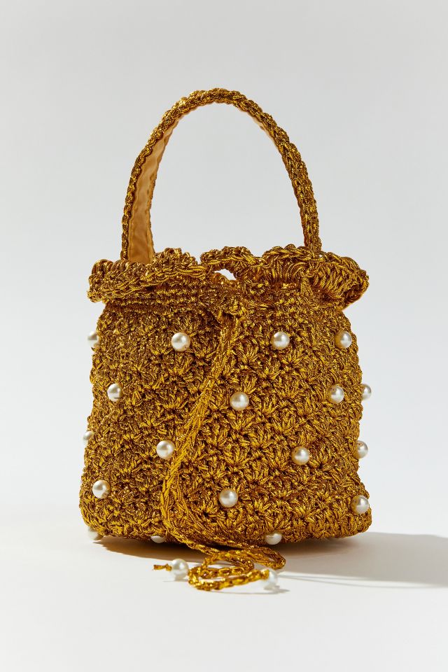 Suryo Pearl Embellished Crochet Bucket Bag #1