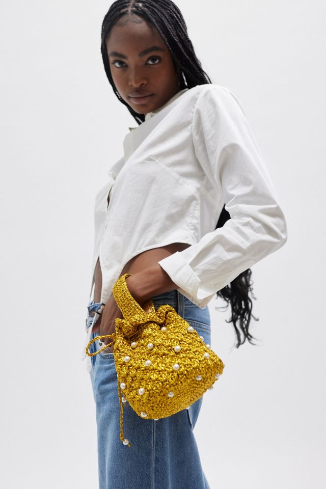 Suryo Pearl Embellished Crochet Bucket Bag #2