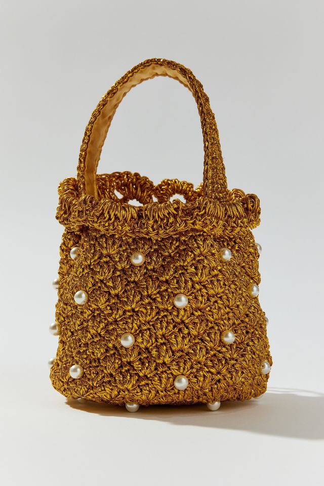 Suryo Pearl Embellished Crochet Bucket Bag #3