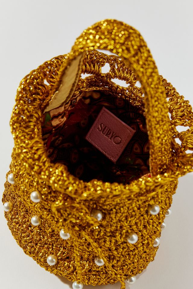 Suryo Pearl Embellished Crochet Bucket Bag #4