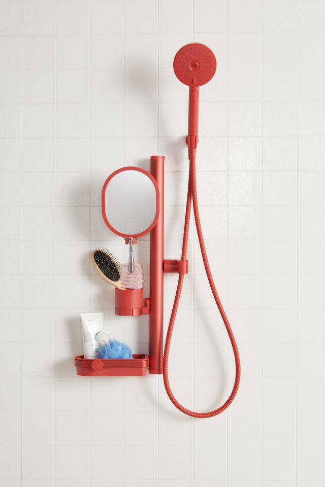 Lookin' Good Shower System, 5-In. Handheld Shower Head, Mirror, Shelf, Cup,  Red