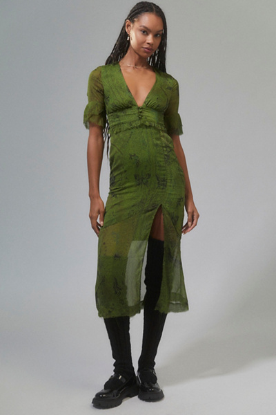 uo tierra chiffon cowl neck asymmetrical midi dress Draped Asymmetric Cowl-Neck Dress XL / Green / Polyester main image 1