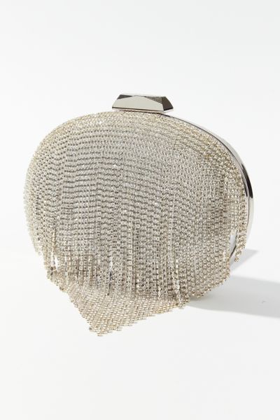 Olga Berg Bria Crystal Fringe Clutch In Silver