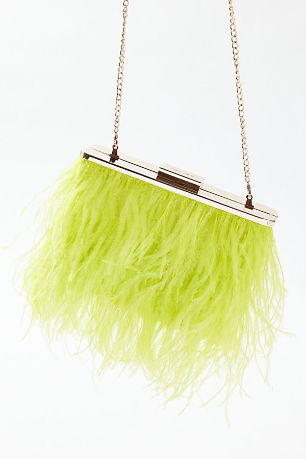 Olga Berg Estelle Feather Clutch Bag In Lime