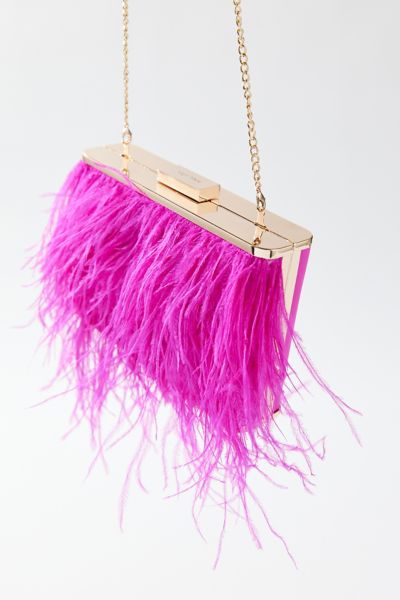 Olga Berg Estelle Feather Clutch Bag In Fuchsia