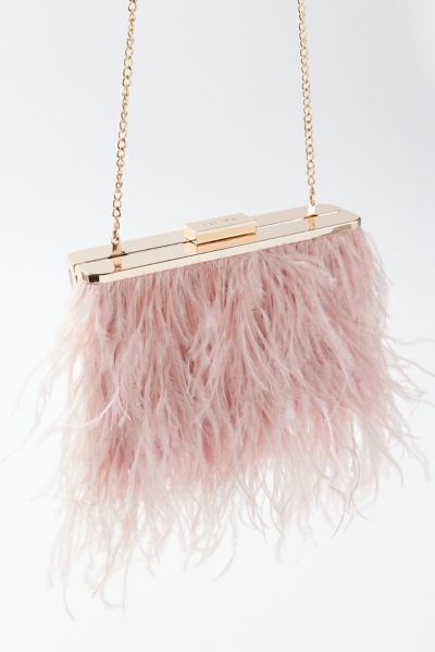 Olga Berg Estelle Feather Clutch Bag In Blush