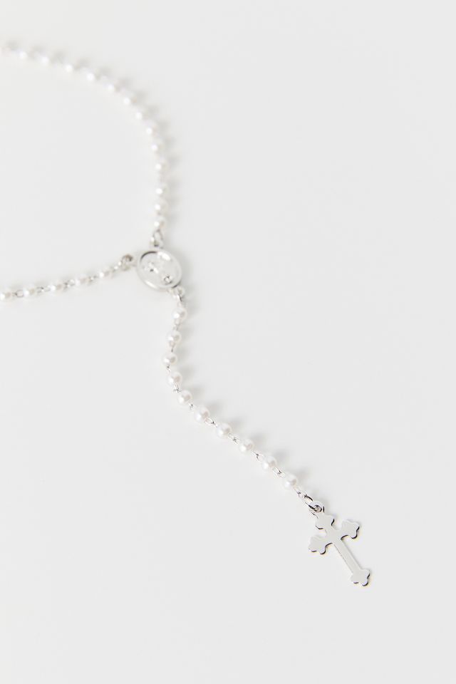 Faux Pearl Cross Lariat Necklace Urban Outfitters