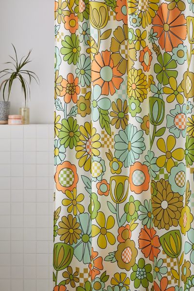 Urban Outfitters Jenean Morrison Checkered Past Shower Curtain In Green At  In Multi