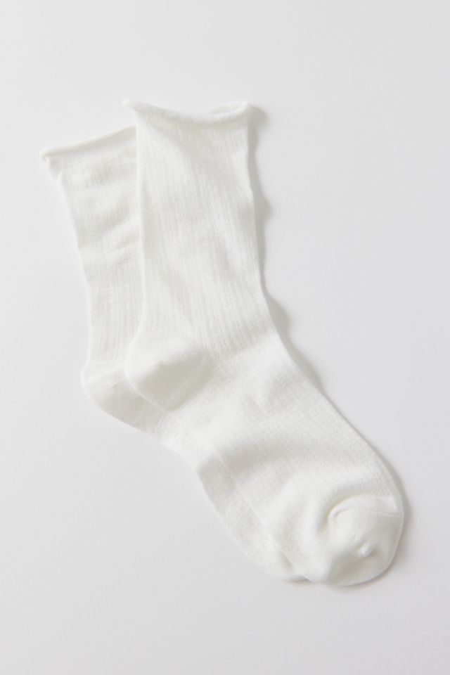 Pointelle Knit Roll-Top Crew Sock | Urban Outfitters