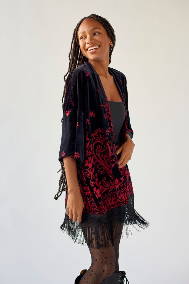 Fringe Burnout Velvet Robe | Urban Outfitters